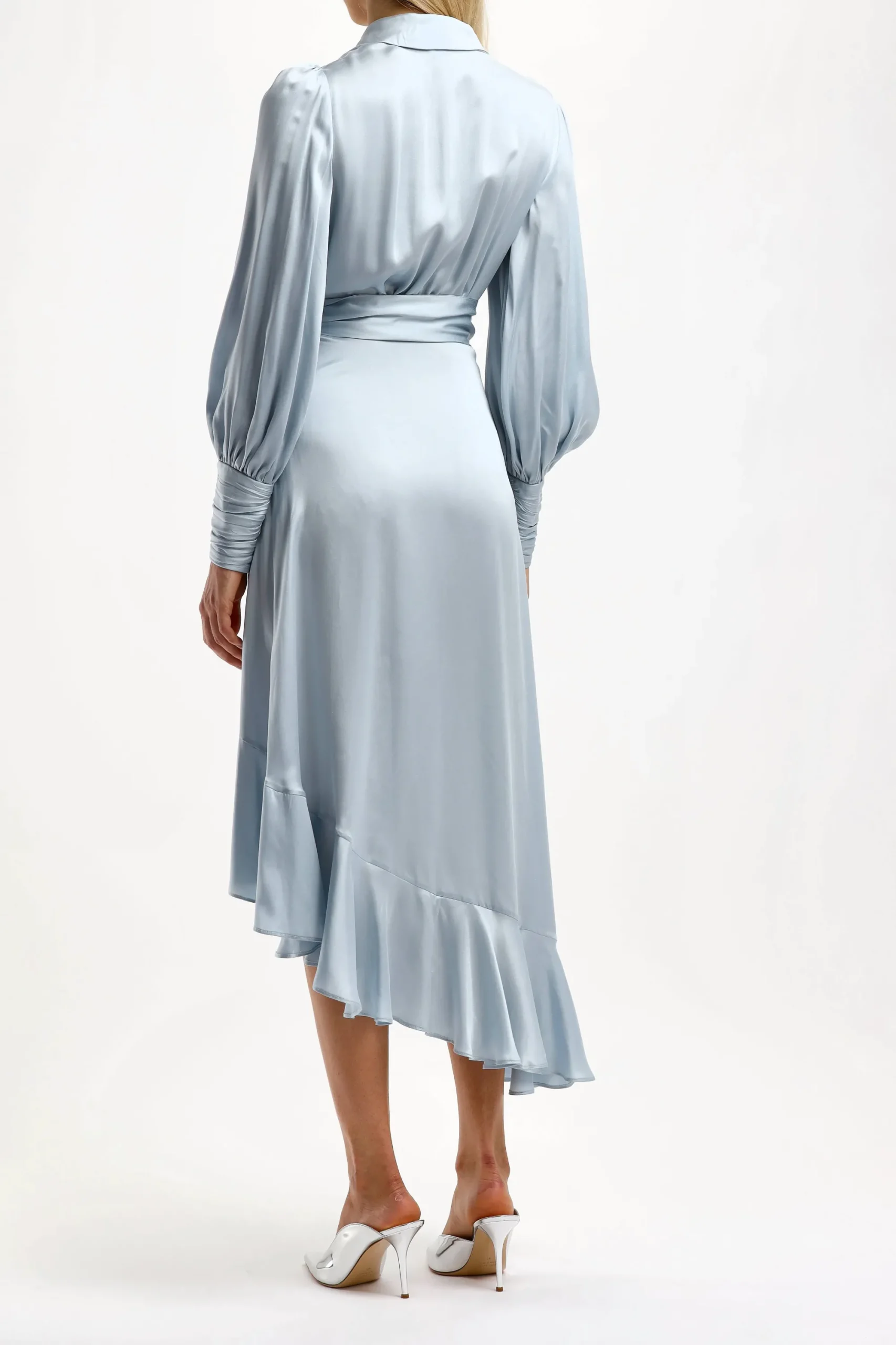 Femme Zimmermann Robe En Soie Wrap Midi In Dusty Blue