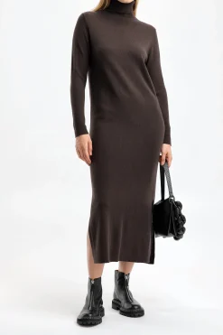 Femme Allude Robe En Tricot A Col Roule Marron