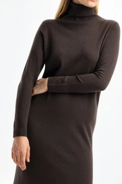 Femme Allude Robe En Tricot A Col Roule Marron