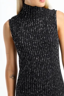 Femme Missoni Robe Noire/Argentee A Col Haut