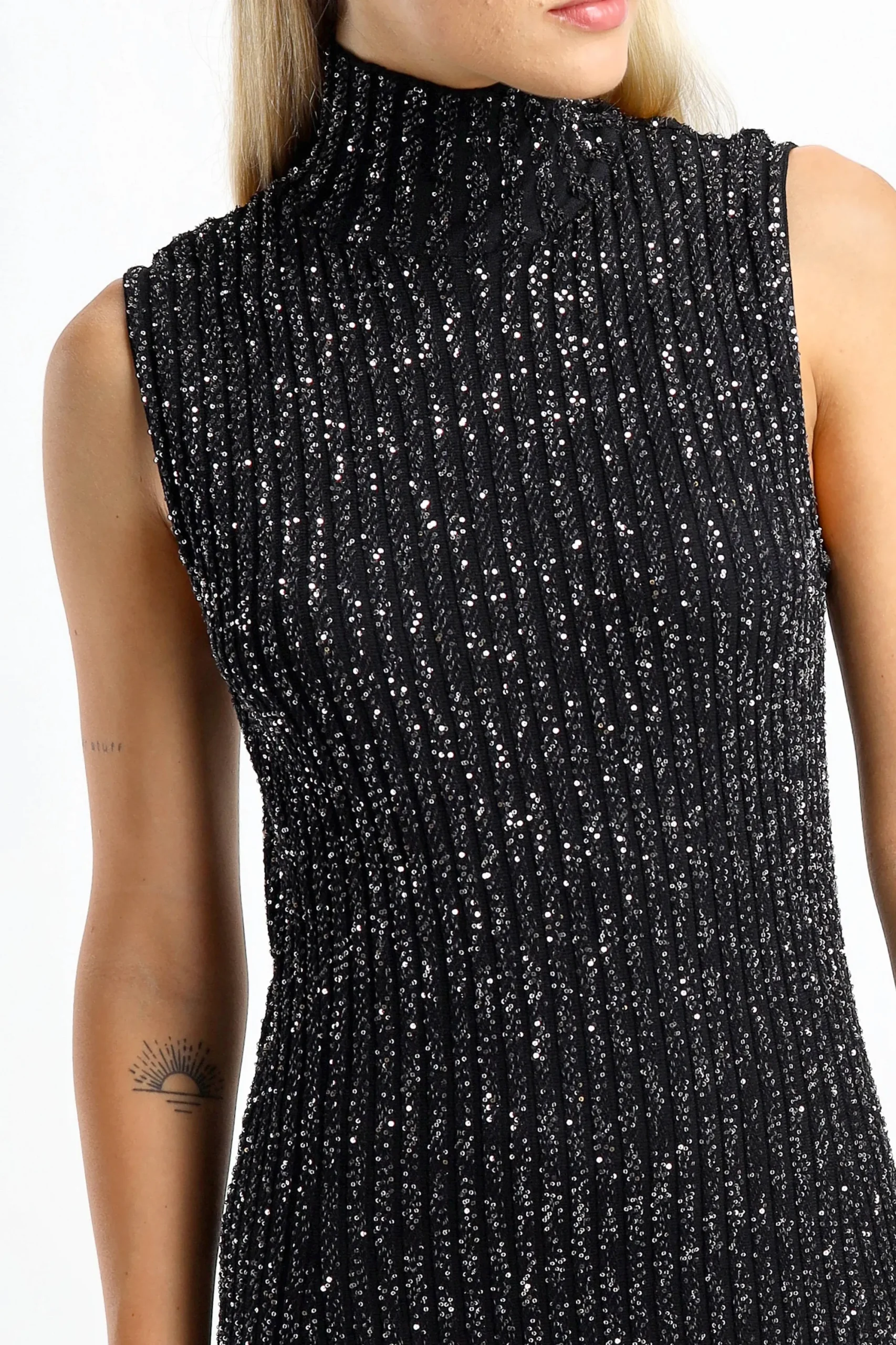 Femme Missoni Robe Noire/Argentee A Col Haut