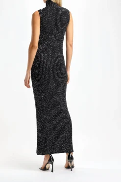 Femme Missoni Robe Noire/Argentee A Col Haut