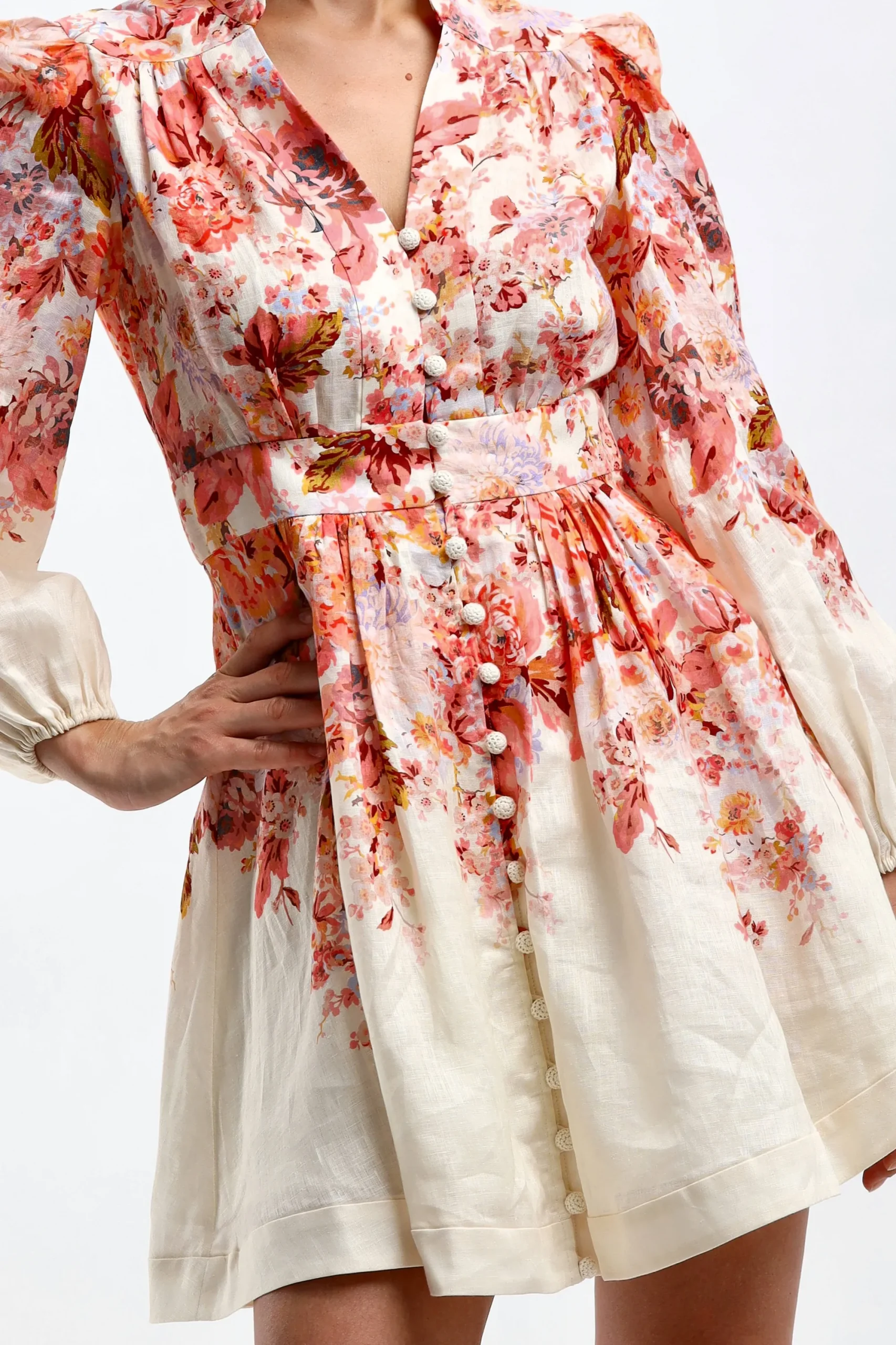 Femme Zimmermann Robe Plunge En Creme Florale