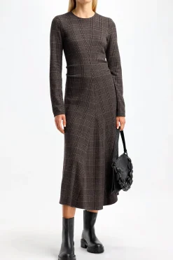 Femme Tibi Robe Tricotee Lutz Godet En Marron