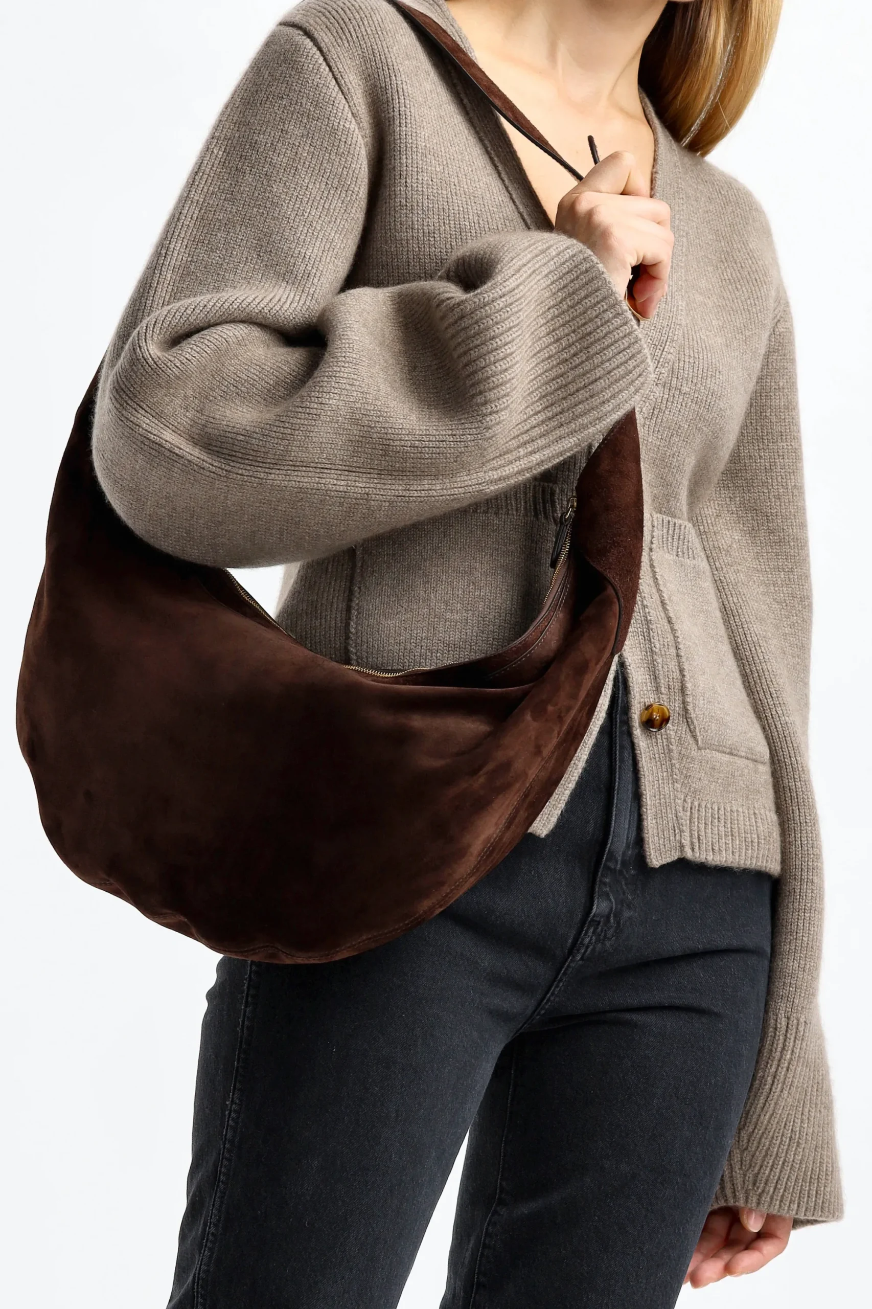 Femme Khaite Sac August Hobo En Daim Cafe