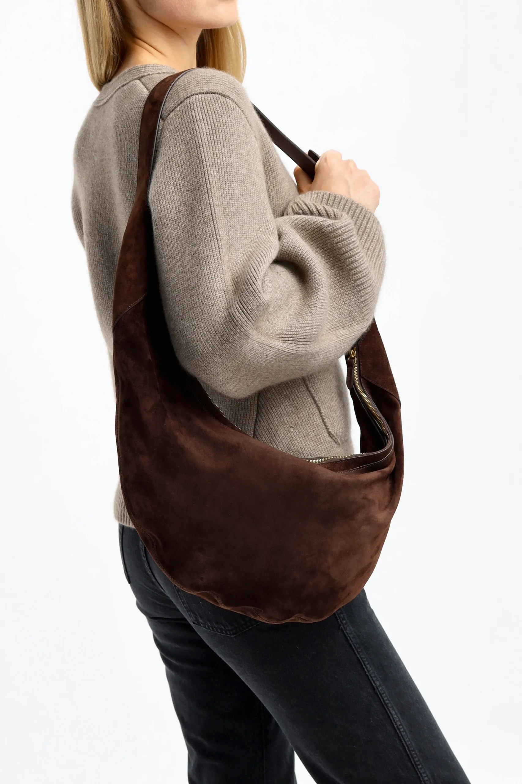 Femme Khaite Sac August Hobo En Daim Cafe