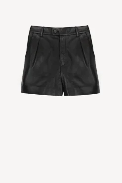 Femme Nili Lotan Short En Cuir Cassie En Noir