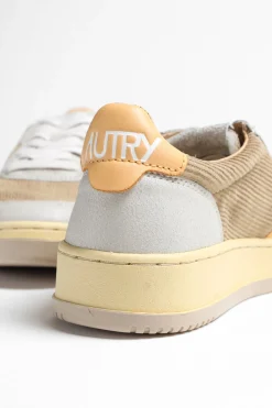 Femme Autry Sneaker 01 Low Cord En Taupe/Orange