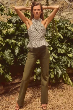 Femme Veronica Beard Top Drey En Bright Army/Blanc