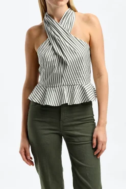 Femme Veronica Beard Top Drey En Bright Army/Blanc