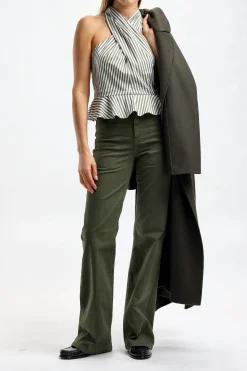 Femme Veronica Beard Top Drey En Bright Army/Blanc