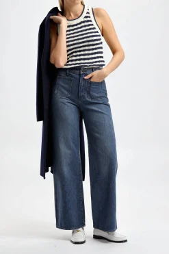 Femme Veronica Beard Top Jerrel En Bleu Marine/Blanc