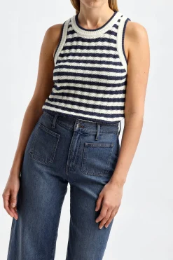 Femme Veronica Beard Top Jerrel En Bleu Marine/Blanc