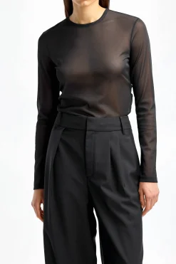Femme Tibi Top Sheer Gauze En Noir