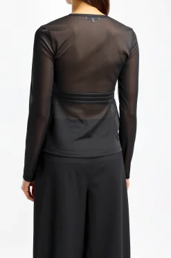 Femme Tibi Top Sheer Gauze En Noir