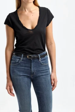 Femme James Perse T-Shirt Deep V En Noir