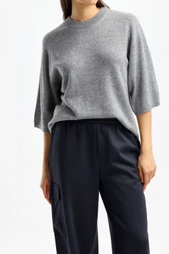 Femme Tibi T-Shirt En Cachemire Gris Clair