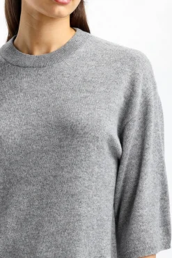 Femme Tibi T-Shirt En Cachemire Gris Clair