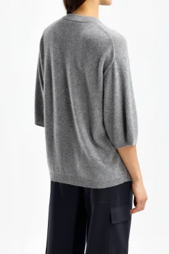Femme Tibi T-Shirt En Cachemire Gris Clair