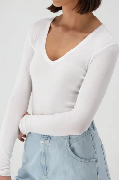 Femme Anthony Thomas Melillo T-Shirt Long V Modal Rib En Blanc