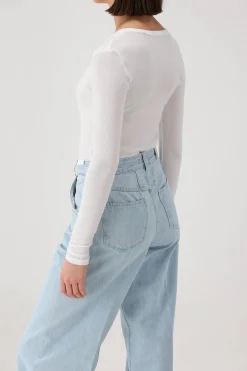 Femme Anthony Thomas Melillo T-Shirt Long V Modal Rib En Blanc