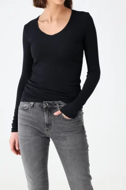 Femme Anthony Thomas Melillo T-Shirt Long V Modal Rib En Noir