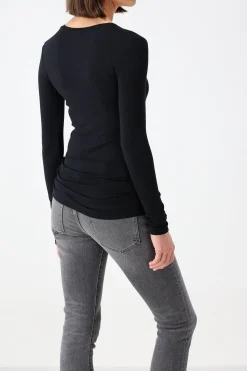 Femme Anthony Thomas Melillo T-Shirt Long V Modal Rib En Noir