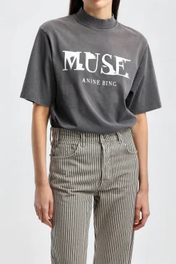 Femme Anine Bing T-Shirt Wes Muse En Noir Delave