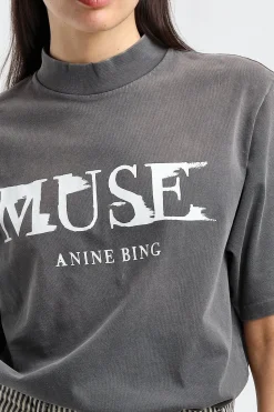 Femme Anine Bing T-Shirt Wes Muse En Noir Delave