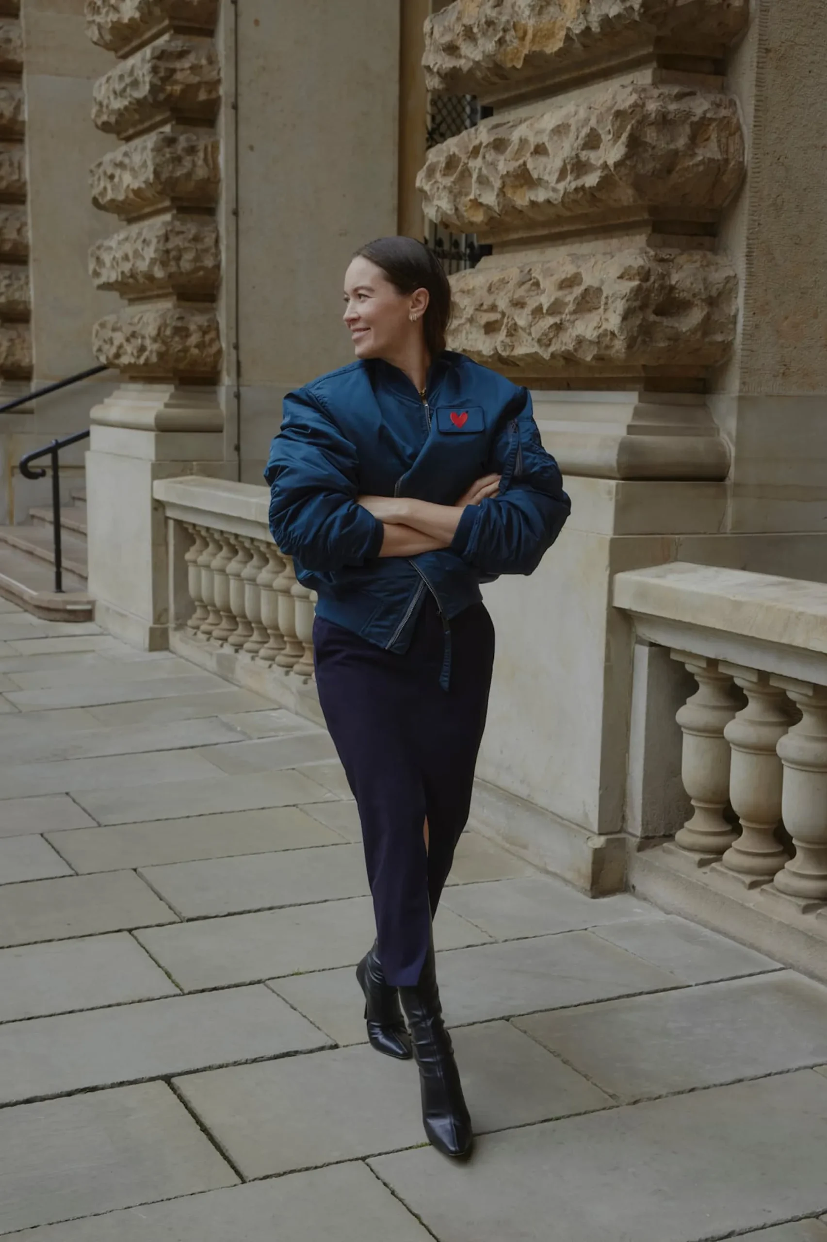 Femme Schott x Anita Hass Veste Airforce 90S 'Heart' En Bleu Marine