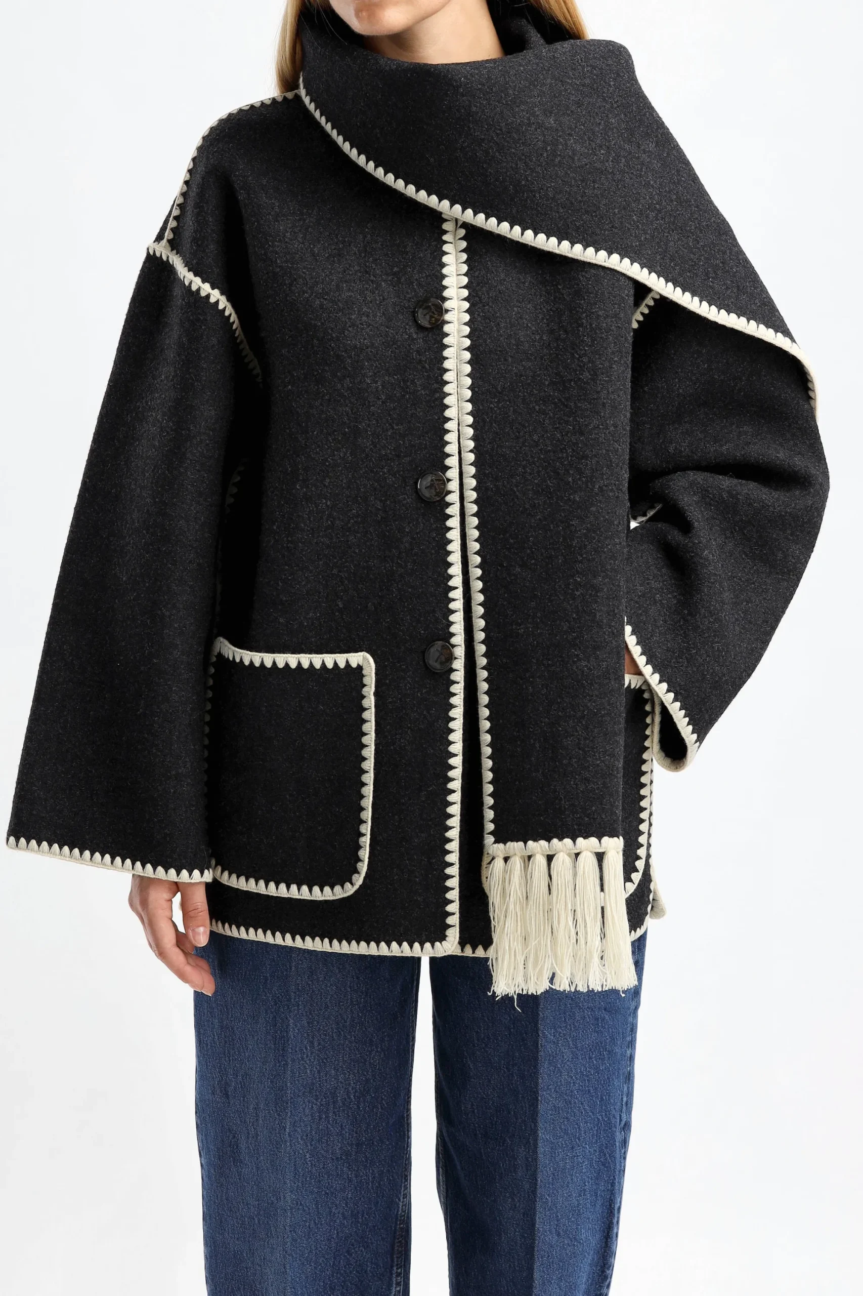 Femme Toteme Veste Avec Echarpe En Dark Grey Melange