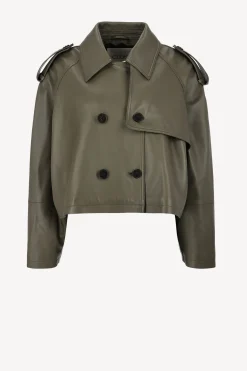Femme Closed Veste Cropped Trench En Vert Armee