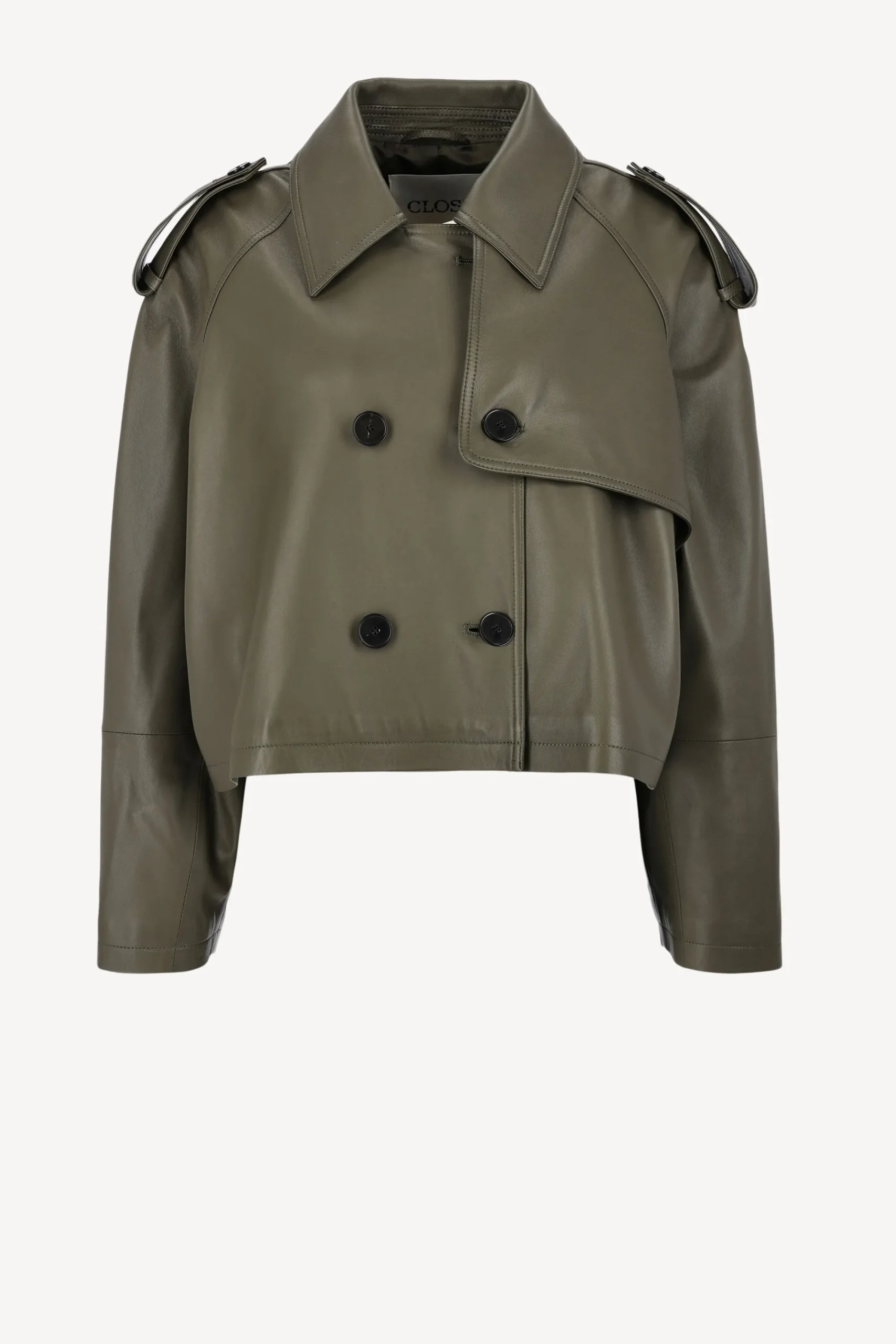 Femme Closed Veste Cropped Trench En Vert Armee