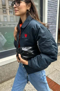 Femme Schott x Anita Hass Veste Dan W 'Heart' En Bleu Marine