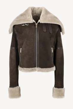 Femme Halfboy Veste En Cuir Big Aviator En Marron