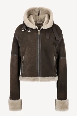 Femme Halfboy Veste En Cuir Big Aviator En Marron