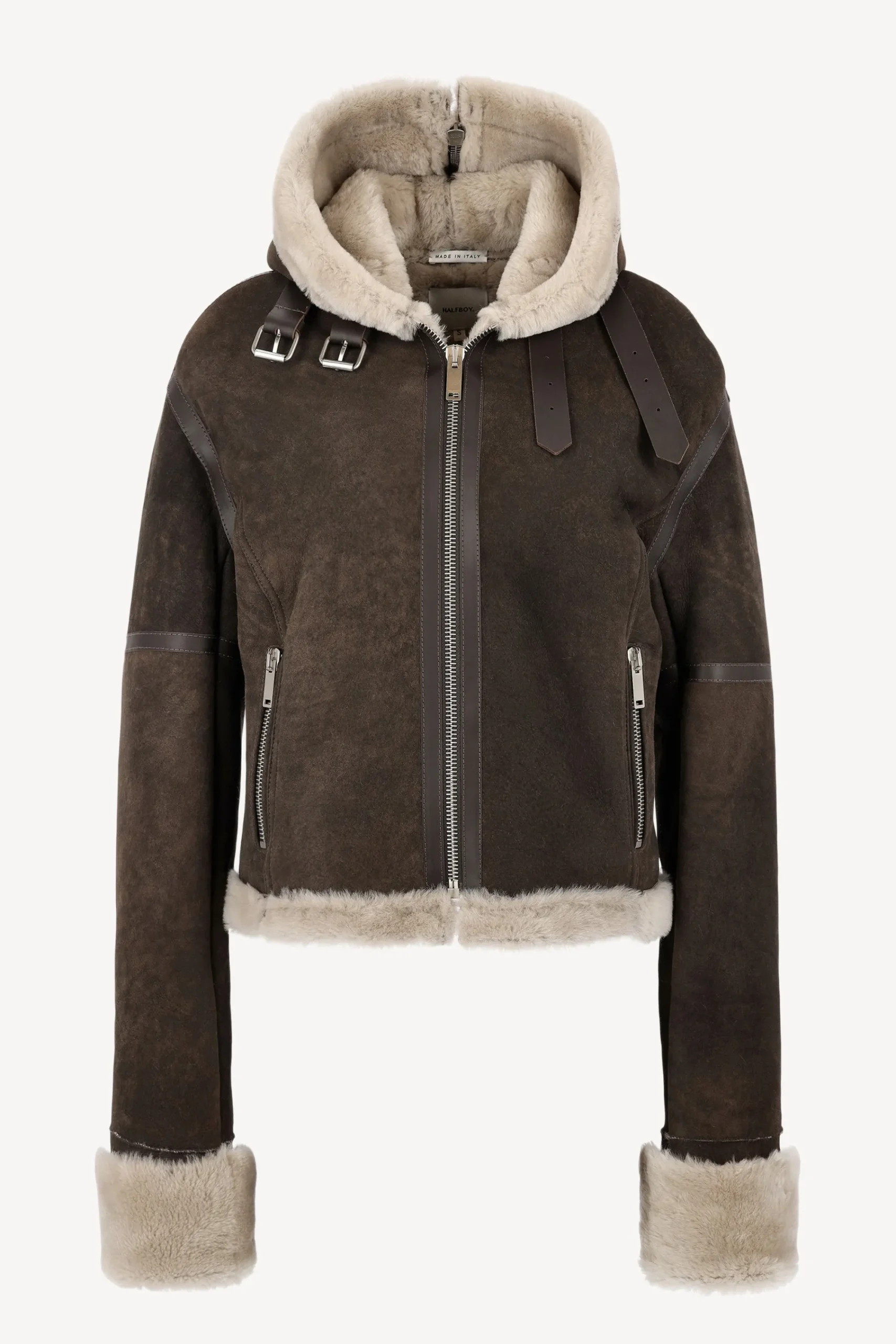 Femme Halfboy Veste En Cuir Big Aviator En Marron
