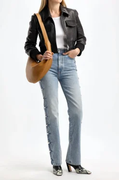 Femme Khaite Veste En Cuir Hector En Noir