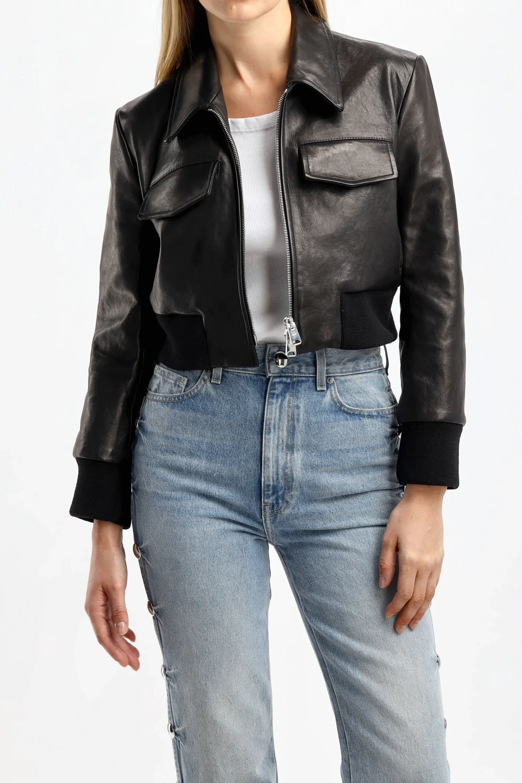 Femme Khaite Veste En Cuir Hector En Noir