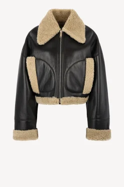 Femme Halfboy Veste En Cuir Short Aviator En Noir