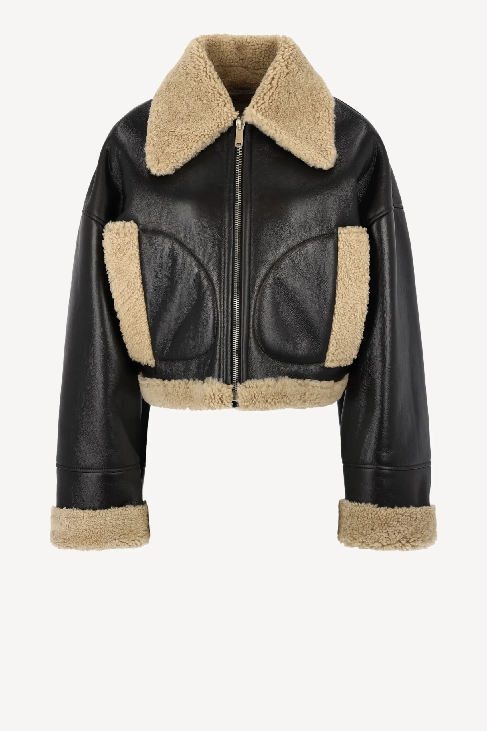 Femme Halfboy Veste En Cuir Short Aviator En Noir