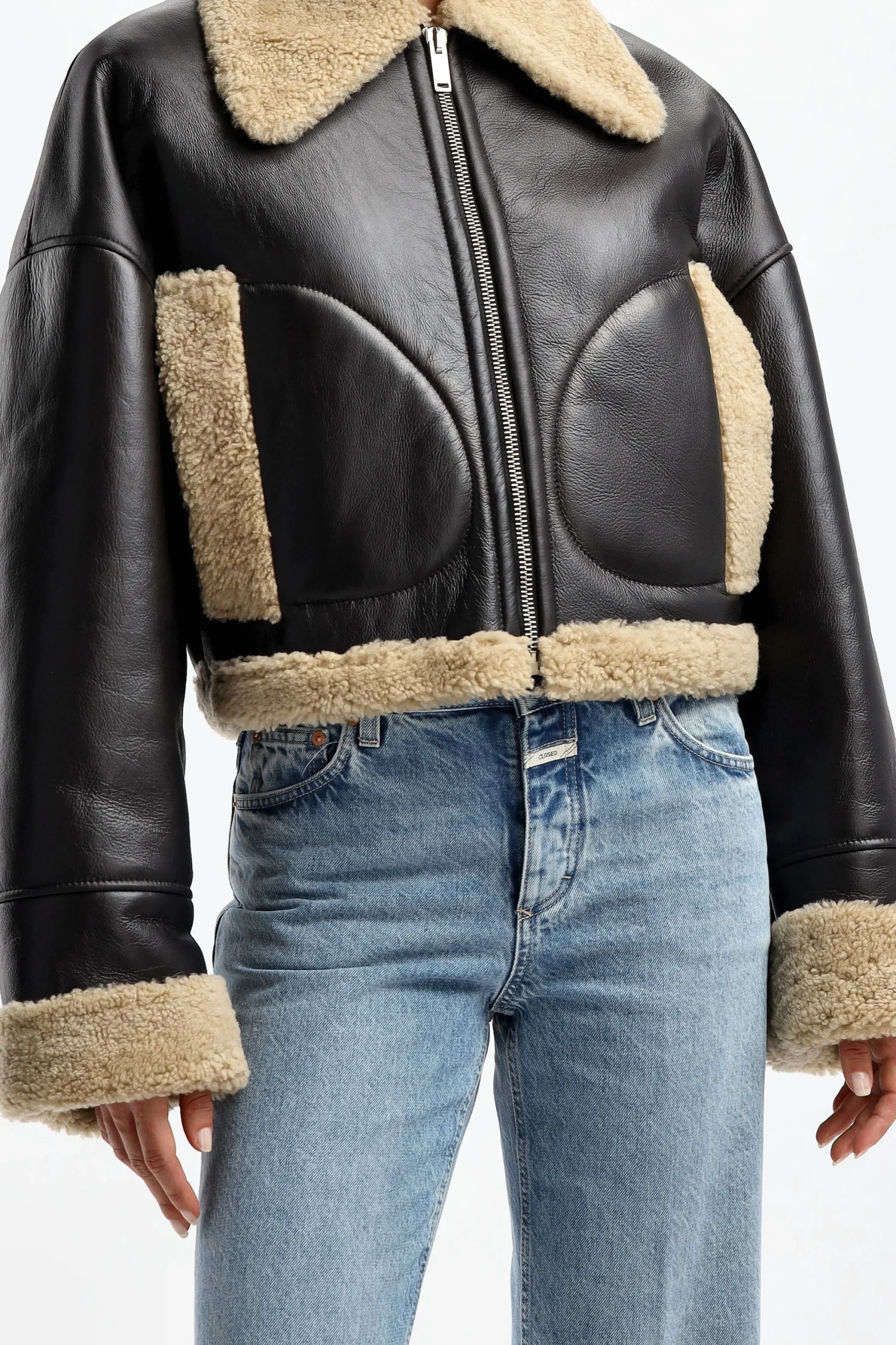 Femme Halfboy Veste En Cuir Short Aviator En Noir