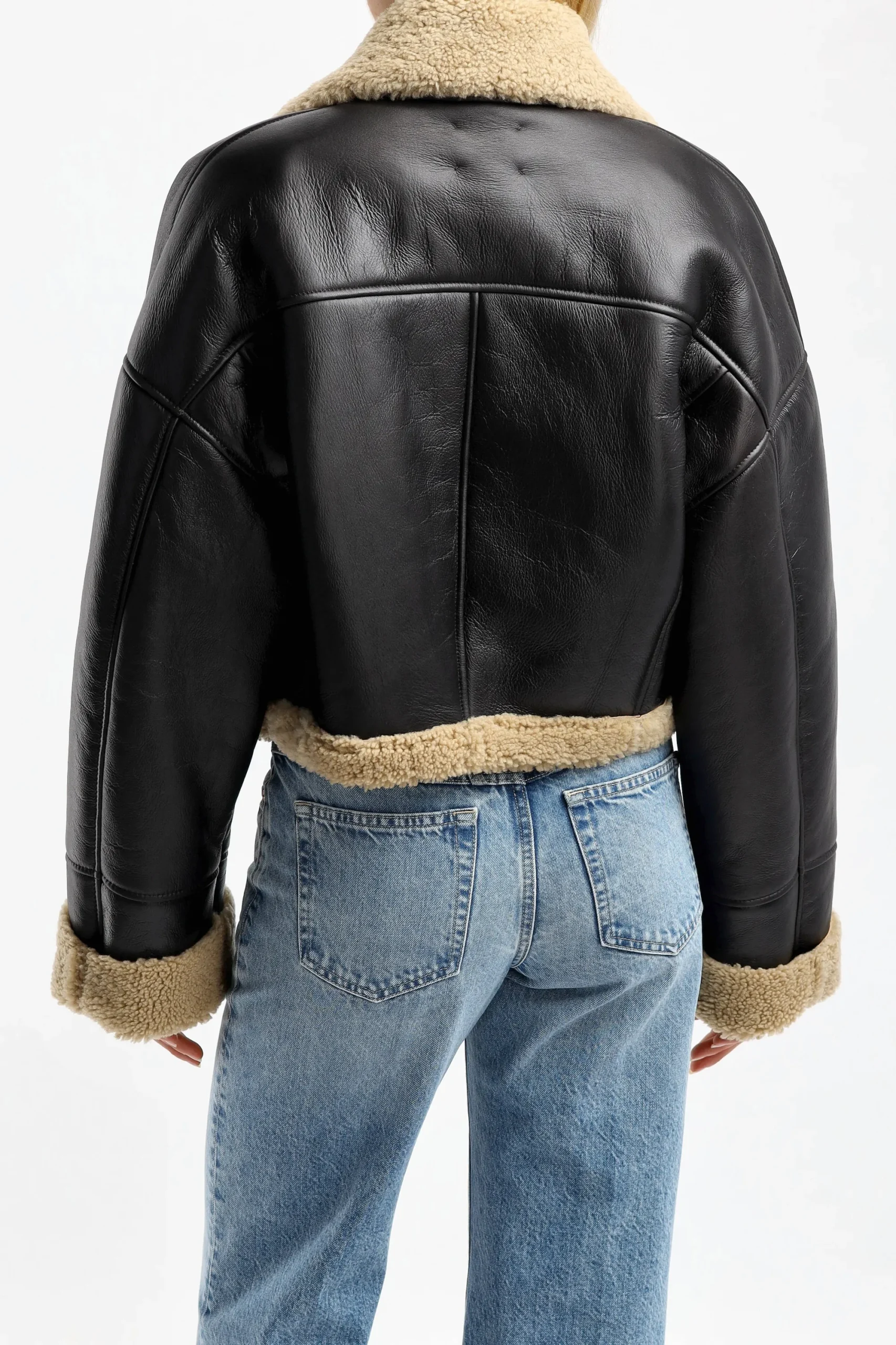 Femme Halfboy Veste En Cuir Short Aviator En Noir
