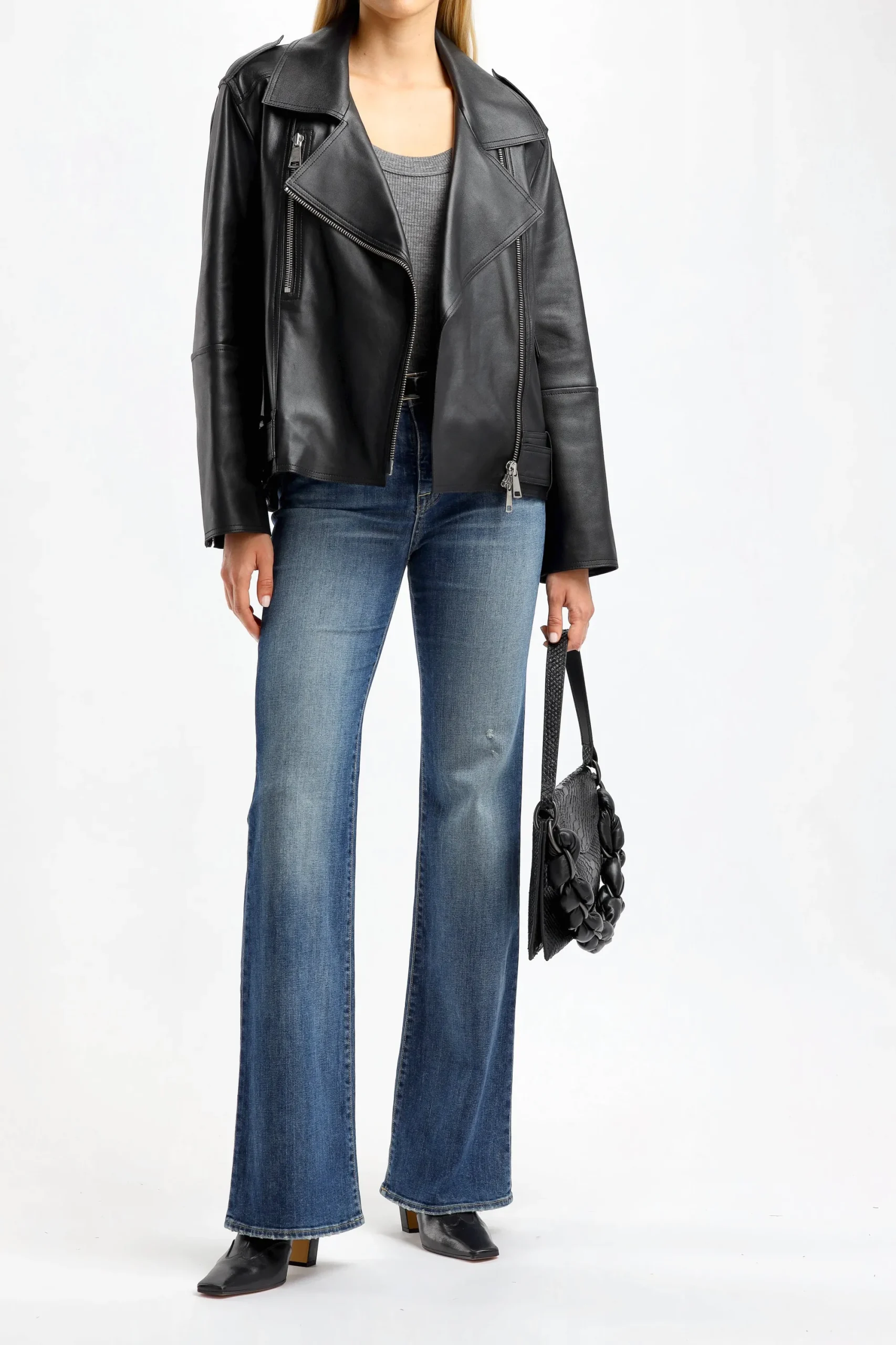 Femme Dorothee Schumacher Veste En Cuir Sleek Statement En Noir