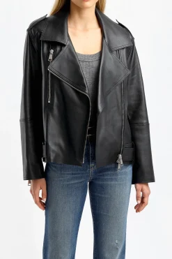 Femme Dorothee Schumacher Veste En Cuir Sleek Statement En Noir