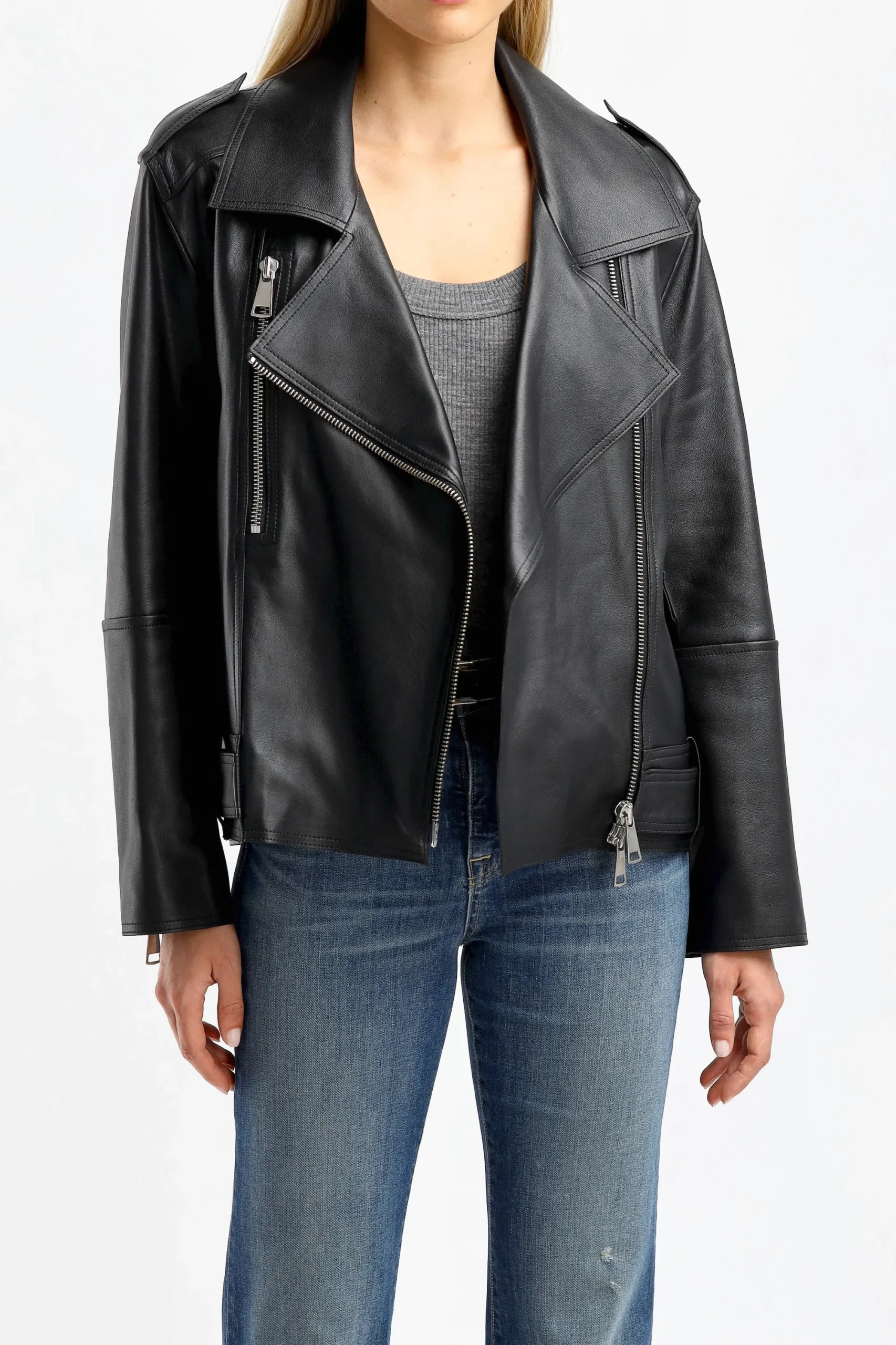 Femme Dorothee Schumacher Veste En Cuir Sleek Statement En Noir