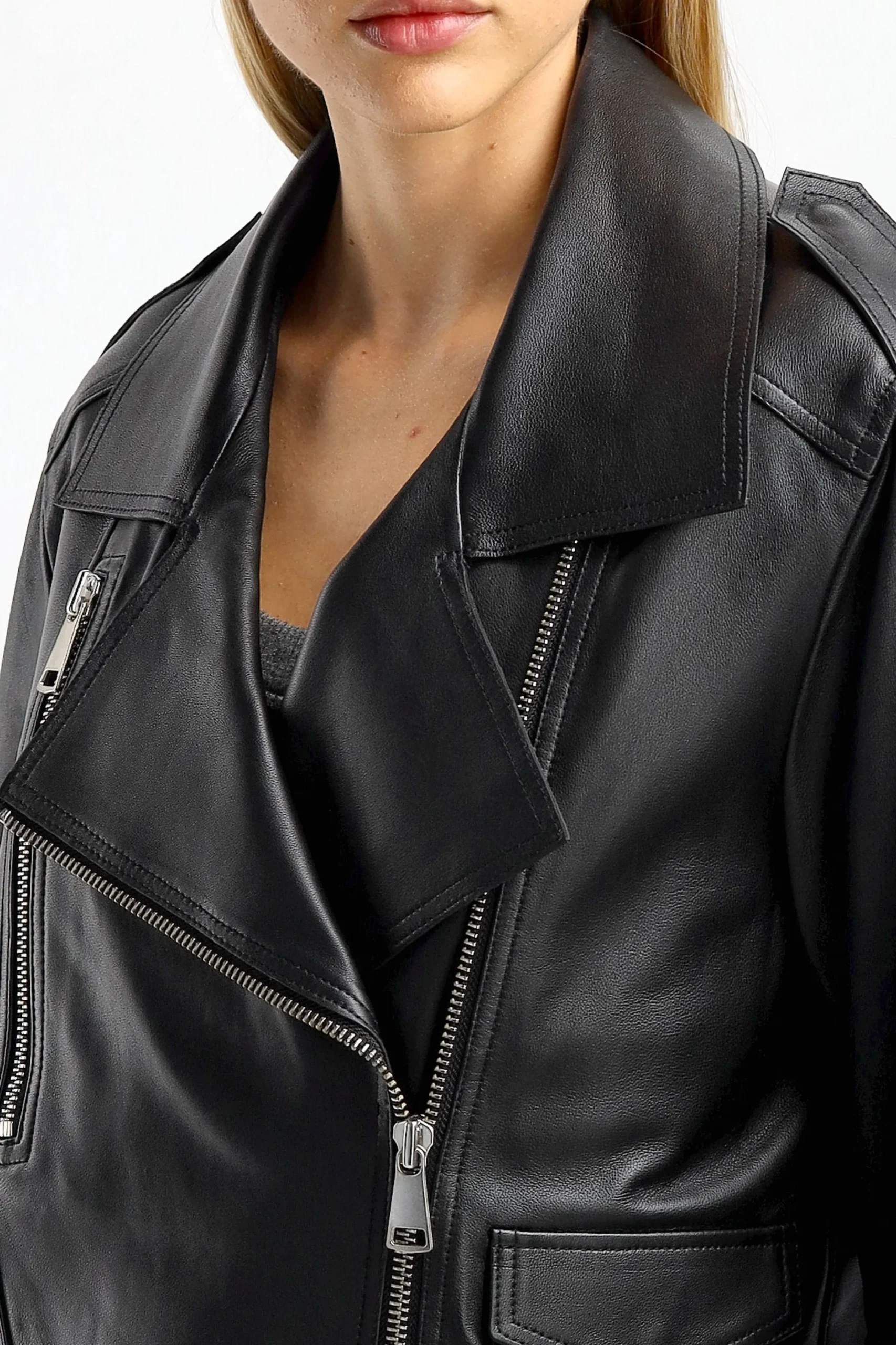 Femme Dorothee Schumacher Veste En Cuir Sleek Statement En Noir