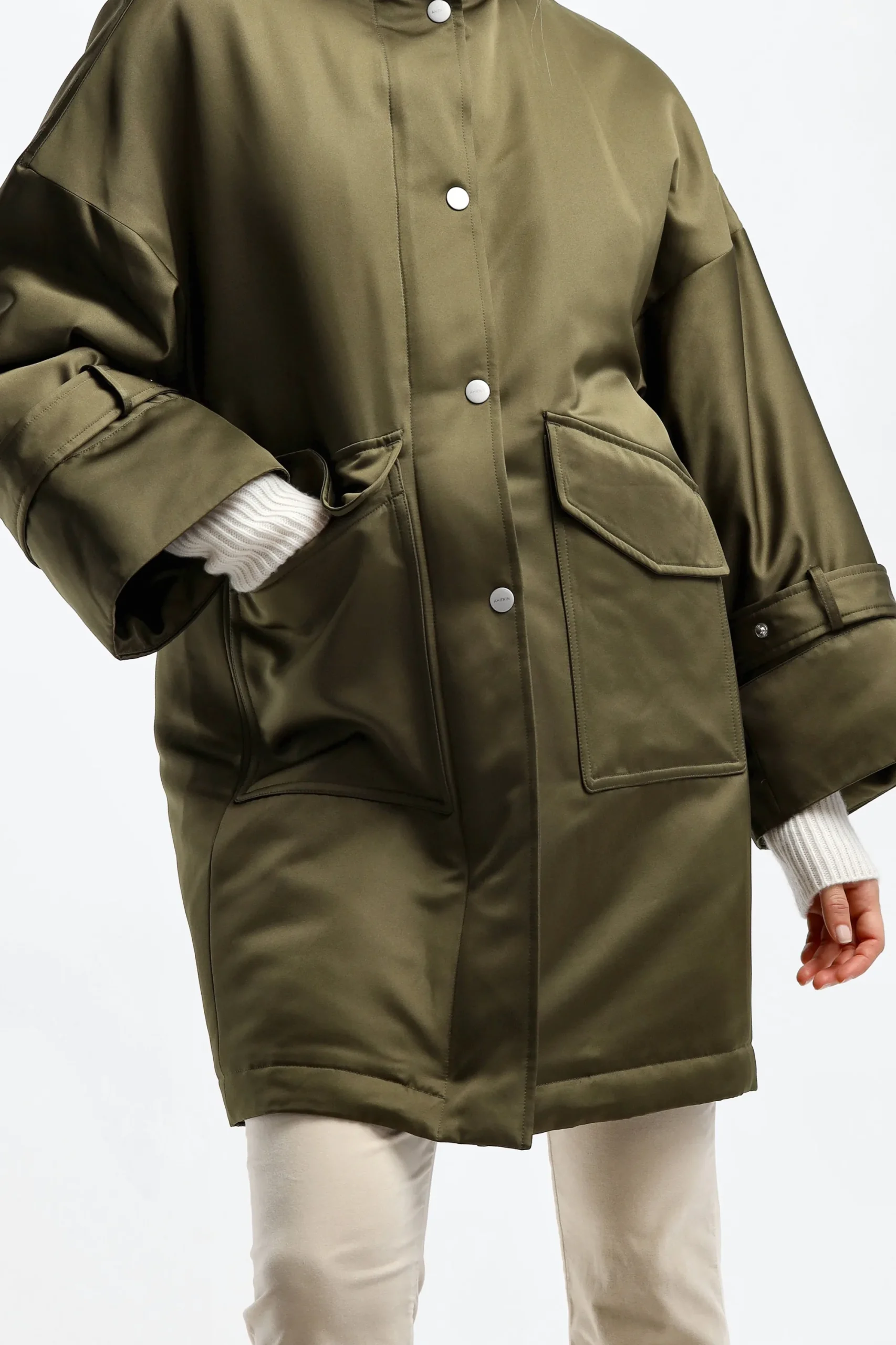 Femme Ahirain Veste Parka Techno En Olive Martini