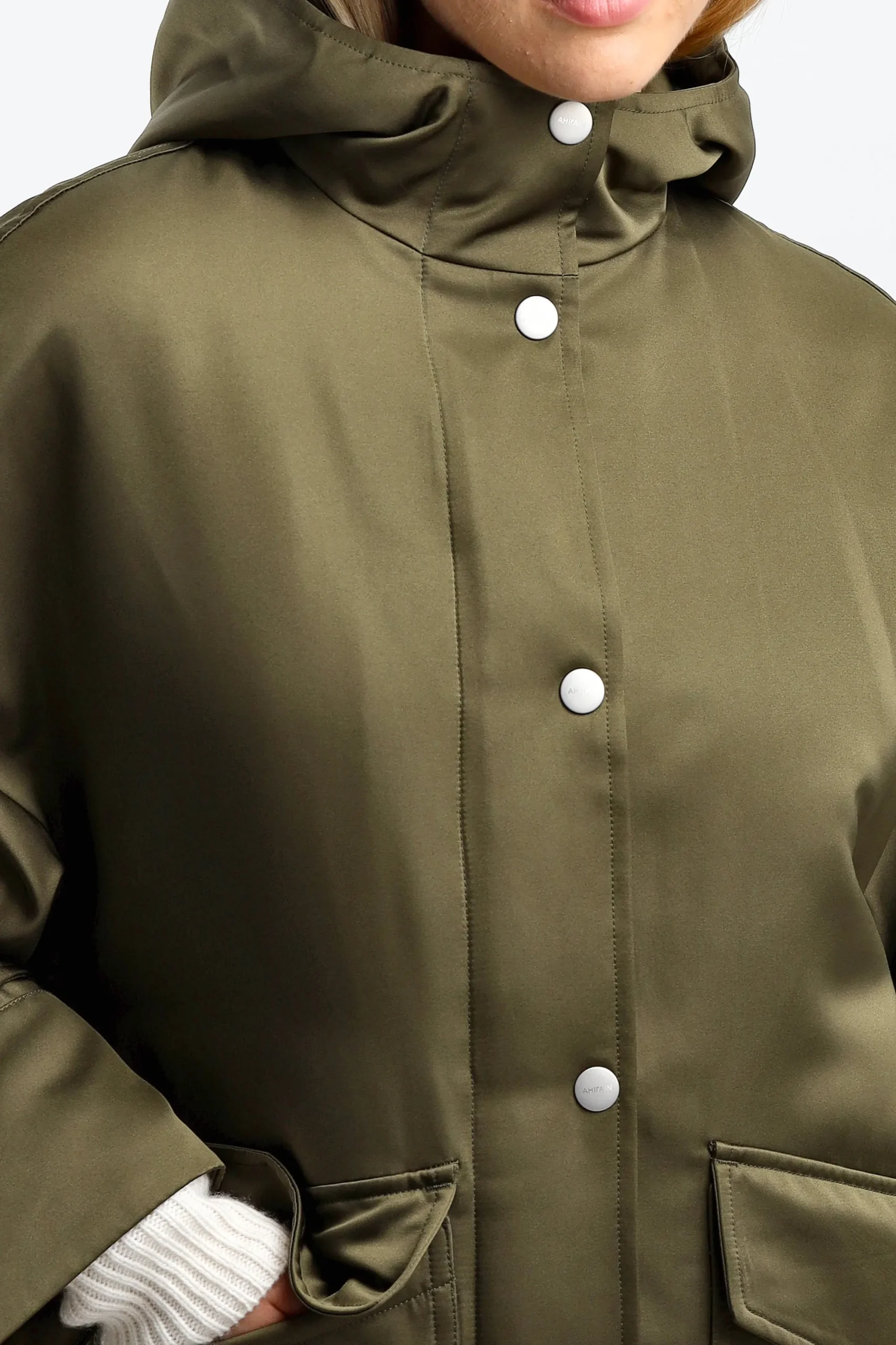 Femme Ahirain Veste Parka Techno En Olive Martini